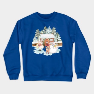 Playing snow in the winter Crewneck Sweatshirt